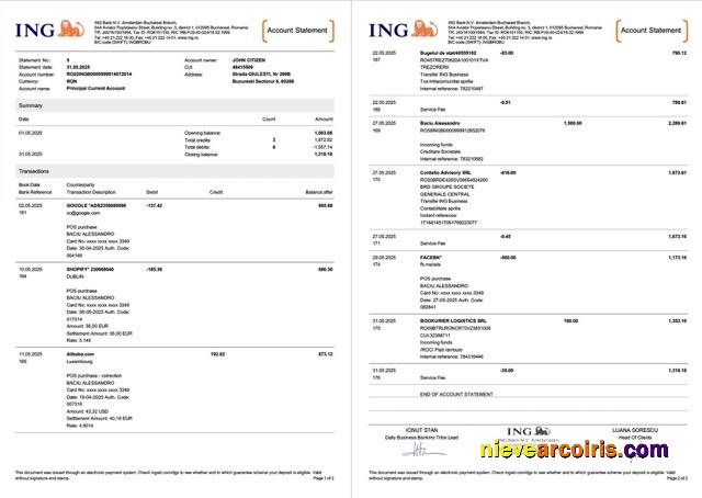 Netherlands ING Bank account statement Word and PDF, 2 pages